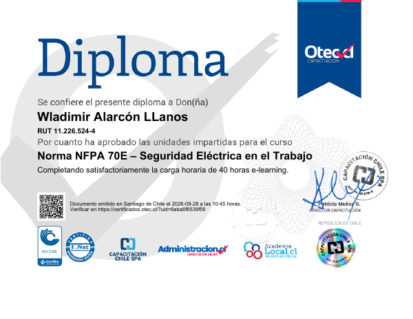 Certificado NFPA 70E